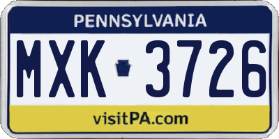 PA license plate MXK3726