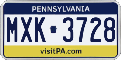 PA license plate MXK3728