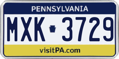 PA license plate MXK3729