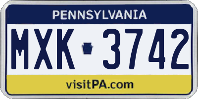 PA license plate MXK3742