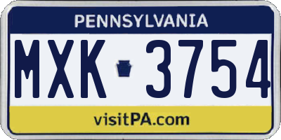 PA license plate MXK3754