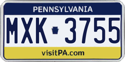 PA license plate MXK3755