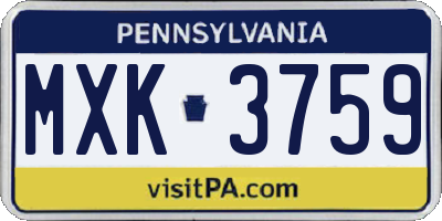 PA license plate MXK3759