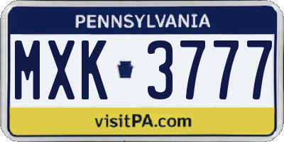 PA license plate MXK3777