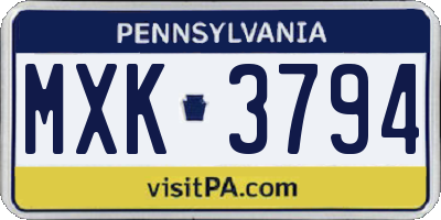 PA license plate MXK3794
