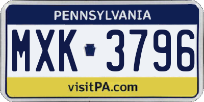 PA license plate MXK3796