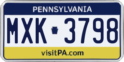 PA license plate MXK3798