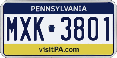 PA license plate MXK3801