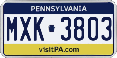 PA license plate MXK3803