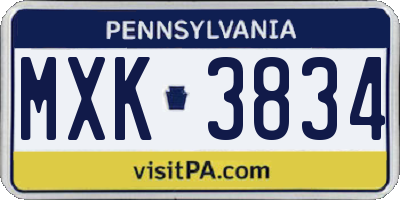 PA license plate MXK3834