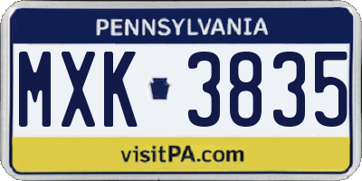 PA license plate MXK3835