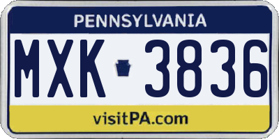 PA license plate MXK3836
