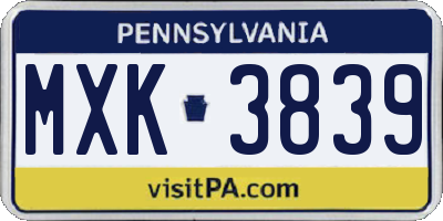 PA license plate MXK3839