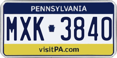 PA license plate MXK3840