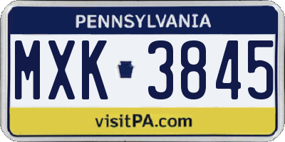 PA license plate MXK3845
