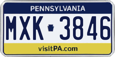 PA license plate MXK3846