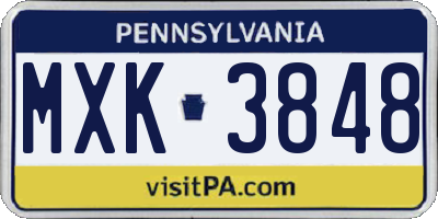 PA license plate MXK3848