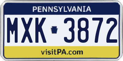 PA license plate MXK3872