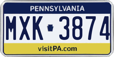 PA license plate MXK3874