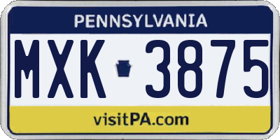 PA license plate MXK3875
