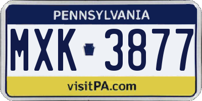 PA license plate MXK3877
