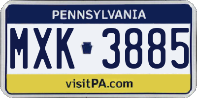 PA license plate MXK3885