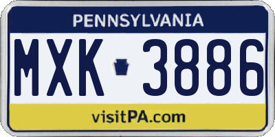 PA license plate MXK3886