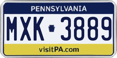 PA license plate MXK3889