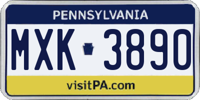 PA license plate MXK3890