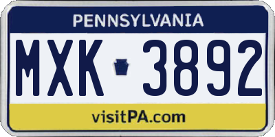 PA license plate MXK3892