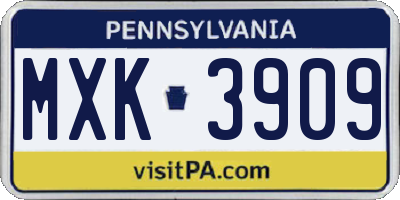 PA license plate MXK3909