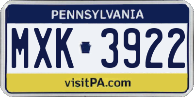 PA license plate MXK3922