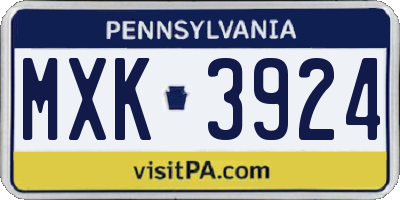 PA license plate MXK3924