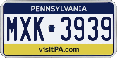 PA license plate MXK3939