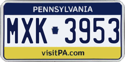 PA license plate MXK3953