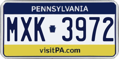 PA license plate MXK3972