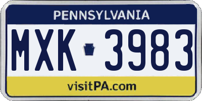 PA license plate MXK3983