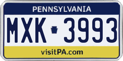 PA license plate MXK3993