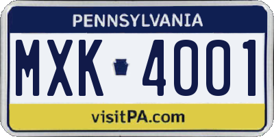 PA license plate MXK4001