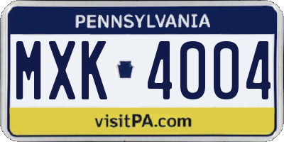 PA license plate MXK4004