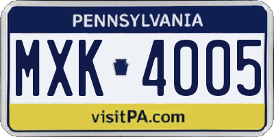 PA license plate MXK4005