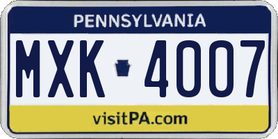PA license plate MXK4007