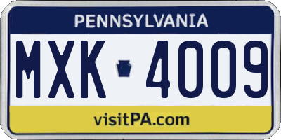 PA license plate MXK4009