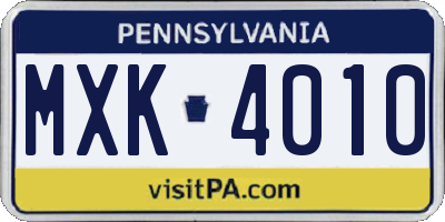 PA license plate MXK4010