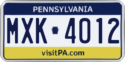 PA license plate MXK4012