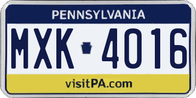 PA license plate MXK4016