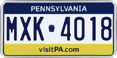 PA license plate MXK4018