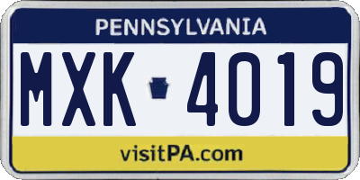 PA license plate MXK4019
