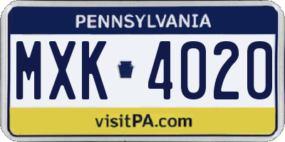 PA license plate MXK4020