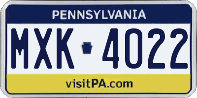 PA license plate MXK4022